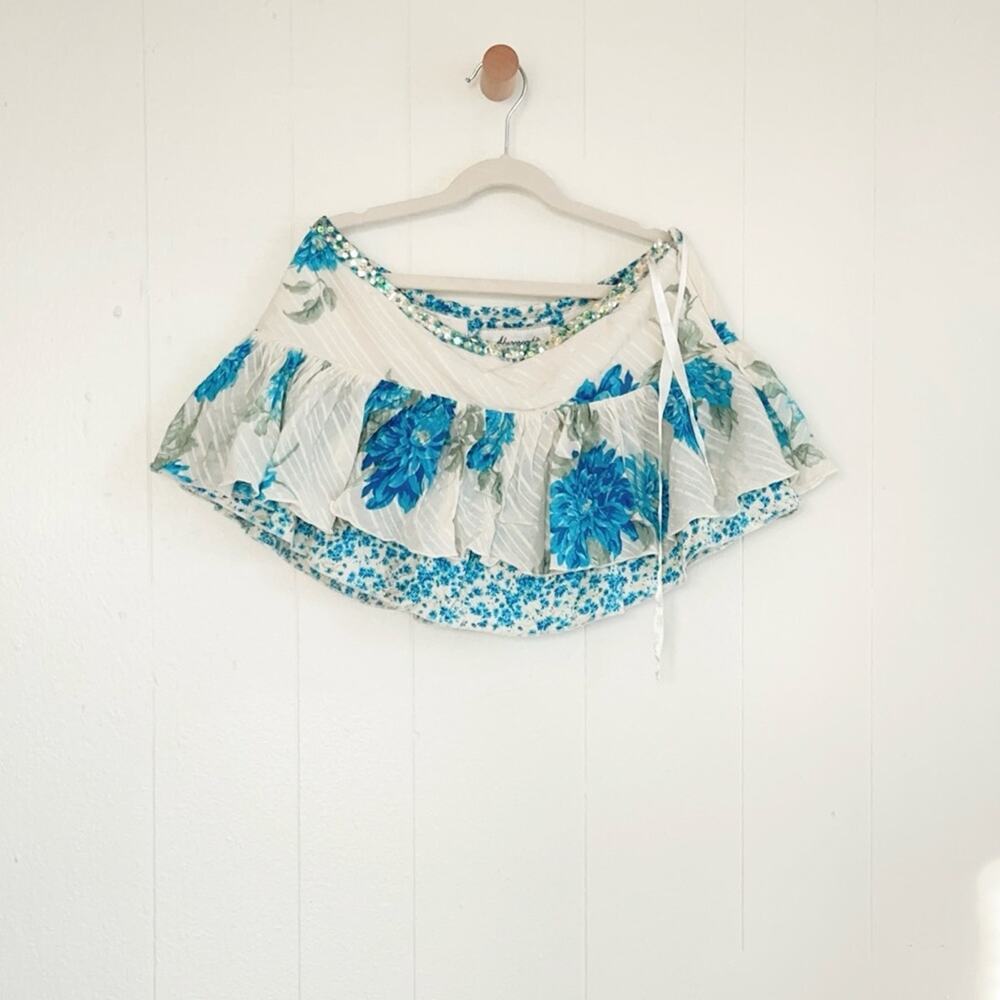 Vintage Y2K Abercrombie & Fitch Silk Cotton Floral Tiered Ruffle Mini Skirt 0